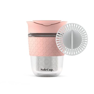 SoleCup 12oz Multi-Purpose Travel Mug - Glass Reusable Coffee Cup with Loose Tea Infuser and Smoothie Filter - Full Pack