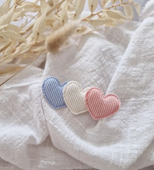 Barrette Love x 3 bleu pastel/blanc/rose pastel