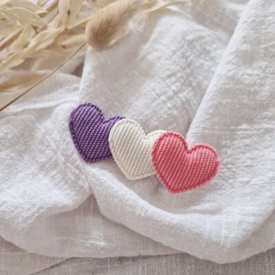 Love barrette x 3 Purple/white/pink