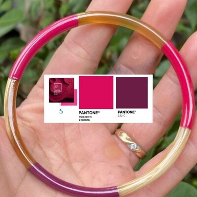 Bracciale in corno 3 fili fucsia 5mm