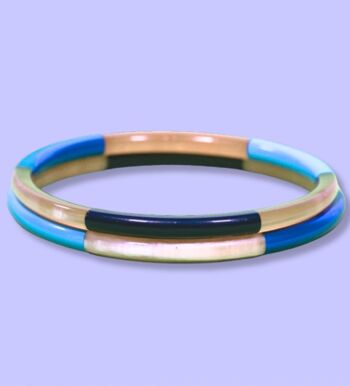 Bracelet corne 3 lignes bleu 5mm 2