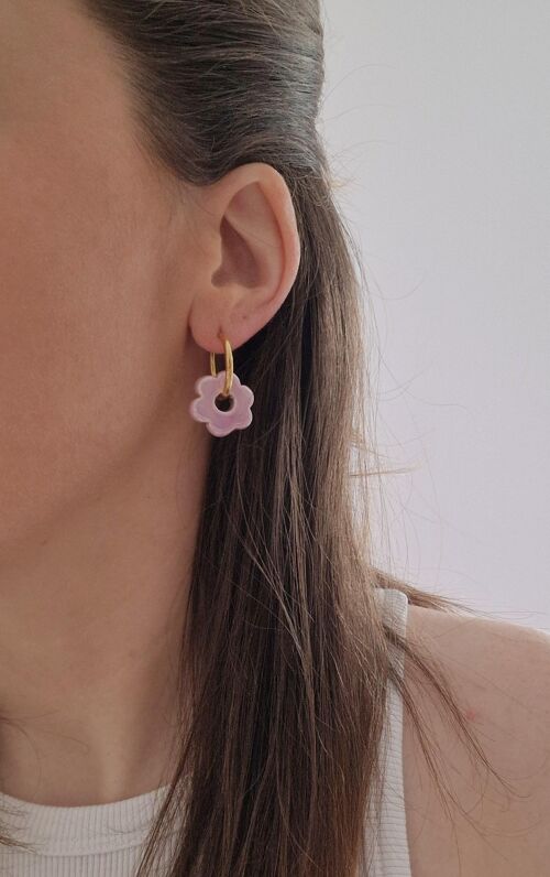 Boucles d'oreilles Flowers parme nacré