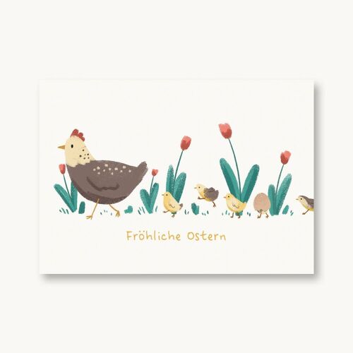 Postkarte Ostern - Henne mit Küken