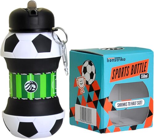 Lionstrike Kids Sports Water Bottle, Football Gifts for Boys and Girls - Collapsible Football Bottle (550ml)
