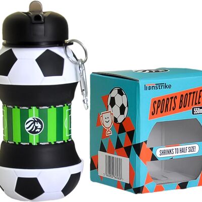 Lionstrike Botella de agua deportiva para niños, regalos de fútbol para niños y niñas - Botella de fútbol plegable (550 ml)