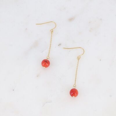 Hook earrings - dangling chain and enameled ceramic bead