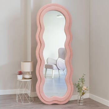 Miroir de sol pleine longueur avec cadre en tissu éponge rose 2