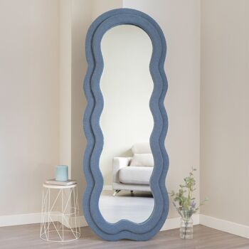 Miroir de sol pleine longueur avec cadre en tissu éponge bleu 2
