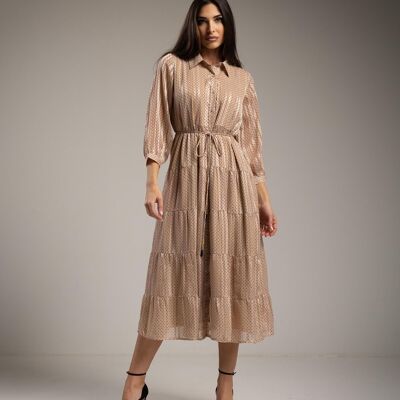 Midi dress with delicate print and belt