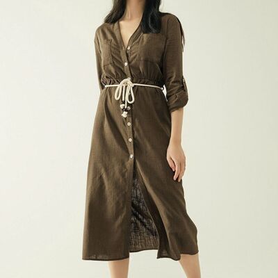 Camisole-Kleid aus Kaschmir mit Knopfleiste und langem Ärmel
