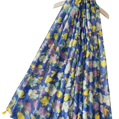 Sciarpa con nappe floreali Summer Bloom - Blu