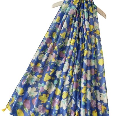 Bufanda con borlas florales Summer Bloom - Azul