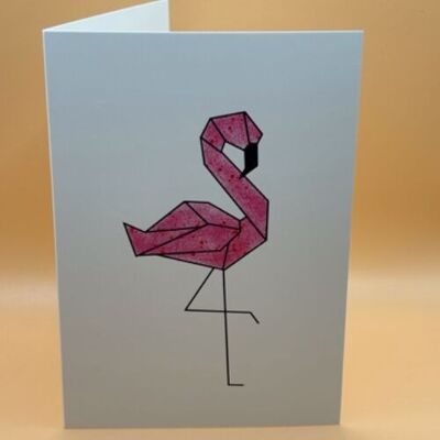 Flamant rose en origami Carte de vœux
