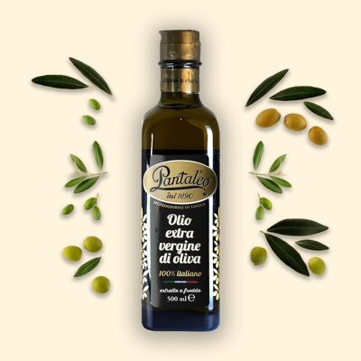 Aceite de oliva virgen extra 100% italiano, botella de 500 ml.