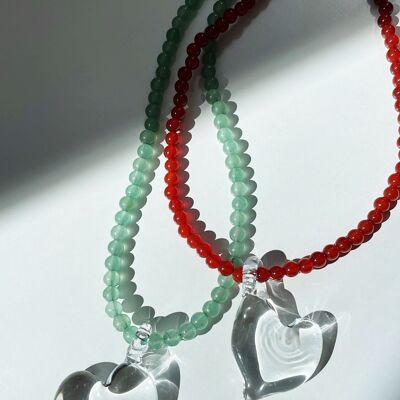 Glass and natural stone heart pendant