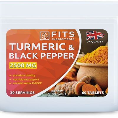Turmeric 2500mg and Black Pepper 10mg tablets
