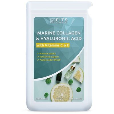 Collagène Marin avec Acide Hyaluronique Vitamine C et Vitamine E 120 gélules