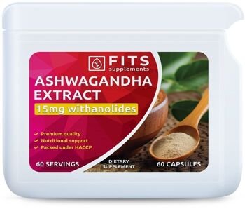 Extrait d'Ashwagandha Fort 600 mg 15 mg gélules de vitatinoïdes