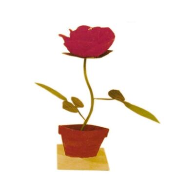 METAL POT "ROSE" WITH LARGE RED CANDLE CA-024 RED