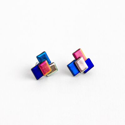 Pendientes Puzzle de Vidrio Dicroico Multicolor