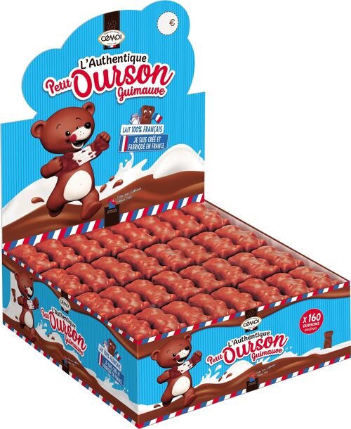 Cémoi - Présentoir L’Authentique Petit Ourson Guimauve, Chocolat au Lait – Fabriqué en France, 140 Pièces de 11,5g