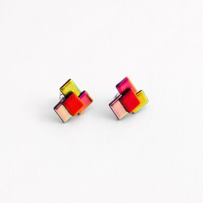 Pendientes Puzzle de Vidrio Dicroico Multicolor