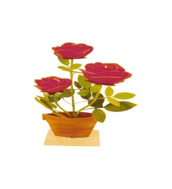 POT MÉTAL "ROSE" AVEC 3 BOUGIES ROUGES CA-025 ROUGE