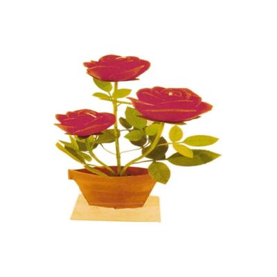 METAL POT "ROSE" WITH 3 RED CANDLES CA-025 RED