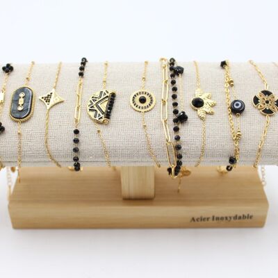 Paquete de 12 pulseras de acero - oro negro