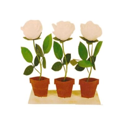 SET OF 3 "ROSES" METAL POTS WITH WHITE CANDLES CA-027 WHITE