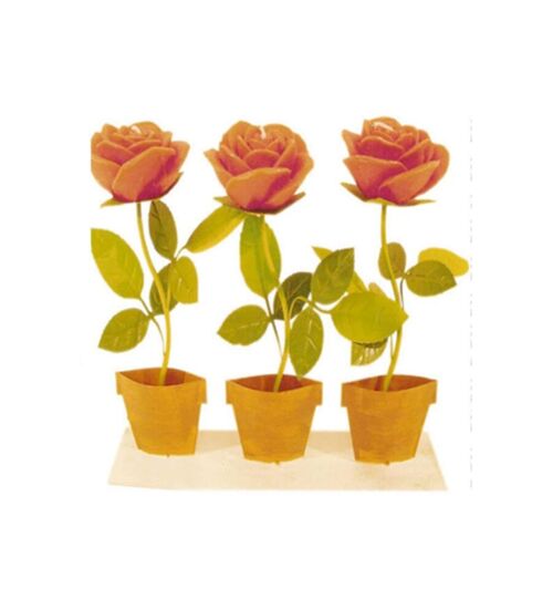 SET OF 3 "ROSES" METAL POTS WITH RED CANDLES CA-027 RED