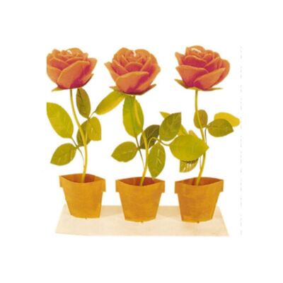 SET OF 3 "ROSES" METAL POTS WITH RED CANDLES CA-027 RED
