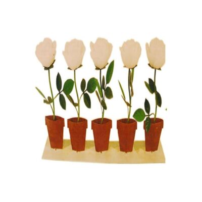 LOT DE 5 POTS MÉTAL "ROSES" AVEC BOUGIES BLANCHES CA-028 BLANC