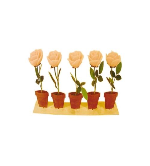 SET OF 5 "ROSES" METAL POTS WITH PINK CANDLES CA-028 PINK