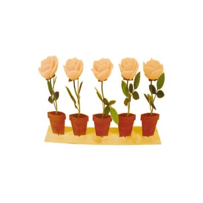 SET OF 5 "ROSES" METAL POTS WITH PINK CANDLES CA-028 PINK