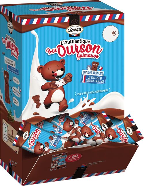 Cémoi - Distributeur L’Authentique Petit Ourson Guimauve, Chocolat au Lait – Fabriqué en France, 80 Pièces emballées de 11,5g