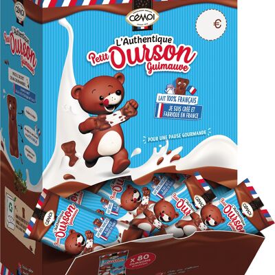 Cémoi - L’Authentique Petit Ourson Marshmallow Dispenser, Milk Chocolate – Made in France, 80 Packaged Pieces of 11.5g