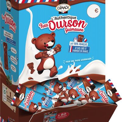 Cémoi - L'Authentique Petit Ourson Dispensador de Malvaviscos, Chocolate con Leche - Hecho en Francia, 80 Piezas Envasadas de 11,5g