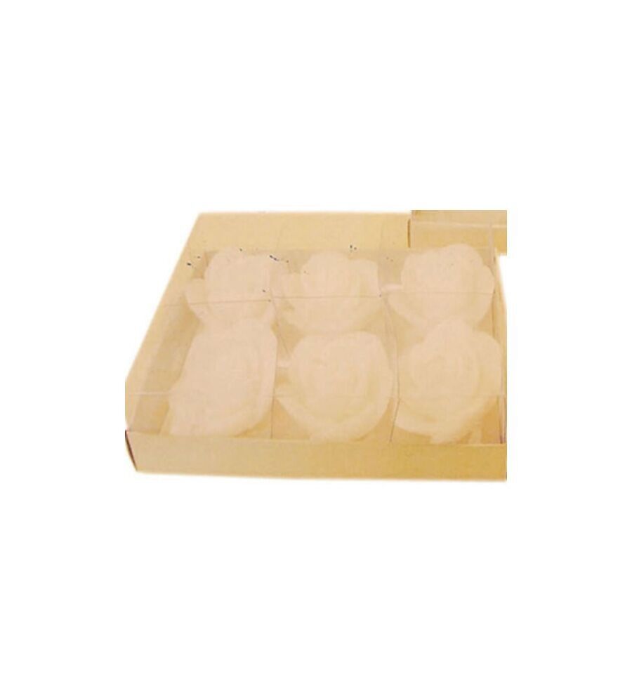 SET DI 6 CANDELE "ROSE" BIANCHE IN CONFEZIONE REGALO DIMENSIONI: 21x14x4cm (confezione) / 6x3cm (cera) CA-030 BIANCO