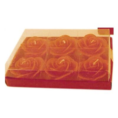 LOT DE 6 BOUGIES "ROSES" ROUGES EN EMBALLAGE CADEAU DIMENSION : 21x14x4cm (emballage) / 6x3cm (cire) CA-030 ROUGE