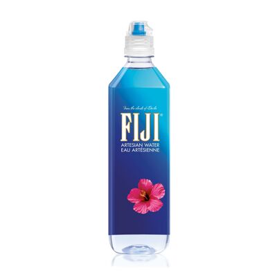 Fiji - Agua mineral sin gas de las Islas Fiji - Agua artesiana enriquecida con minerales - Filtración natural, acondicionada sin contacto con la mano humana - Gorro deportivo, 700 ml