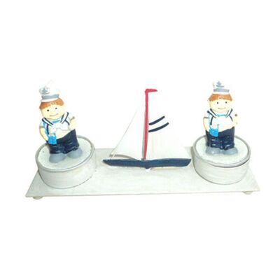 METAL CANDLE  HOLDER "BOAT" WITH 2 SAILOR   CANDLES DIMENSION: 15x5x6cm CT-044