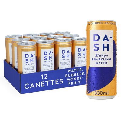 DASH Water Mango – Mango flavored sparkling water. NO Sugar, NO Sweetener, NO calories – Infused with Rejected Fruits - 33cl can