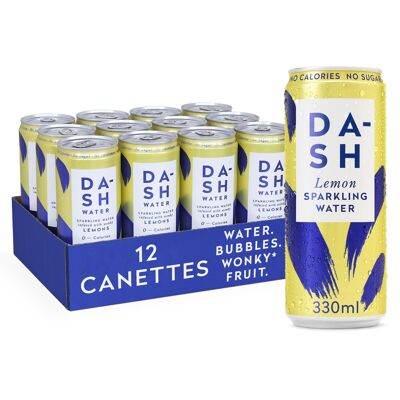 Dash Water Lemon - Lemon Flavored Sparkling Water - No Calories - No Sugar - No Sweetener - Infused with Rejected Fruits - 33cl can