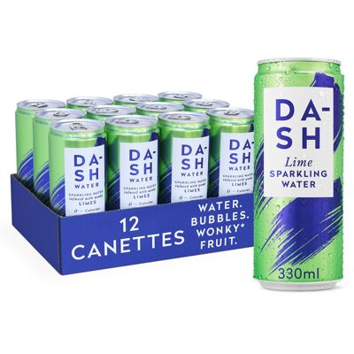 Dash Water Lime – Lime flavored sparkling water. NO Sugar, NO Sweetener, NO calories – Infused with Rejected Fruits – 33cl can