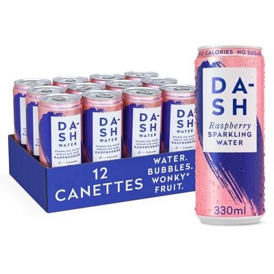 DASH Water Framboise - Eau pétillante aromatisée à la framboise. SANS Sucre, SANS Édulcorant, SANS calories – Infusée avec des Fruits rejetés- canette de 33cl