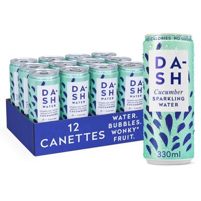 DASH Water Cucumber – Cucumber flavored sparkling water. NO Sugar, NO Sweetener, NO calories – Infused with Rejected Fruits - 33cl can