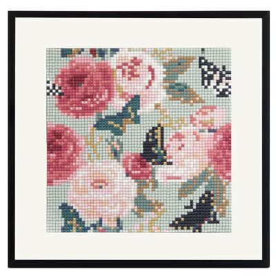 Peinture diamant fleurs roses, 20x20 cm, forets ronds