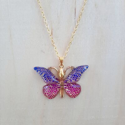 Pendentif Papillon Bleu/Fushia