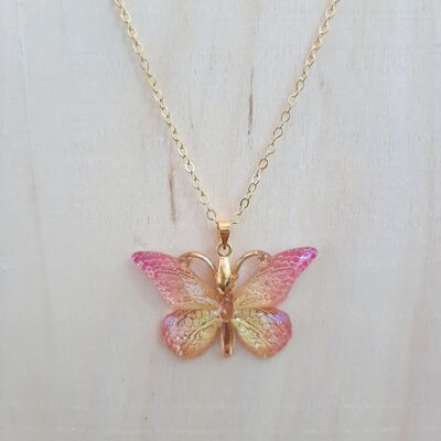 Pendentif Papillon Rose/Ivoire